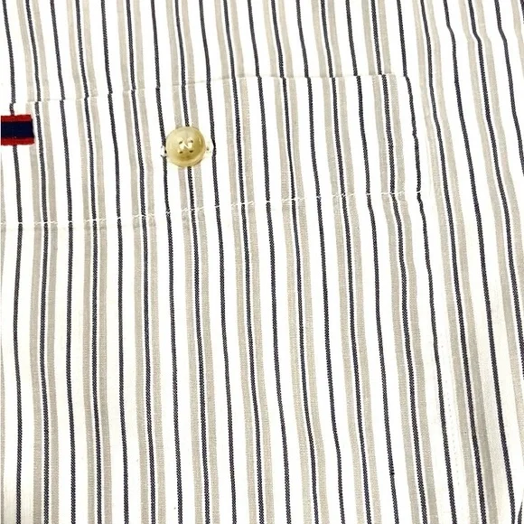 BB Classics Button-Down Blue Tan Stripe Short Sleeve Cotton Shirt Size Large - Picture 5 of 6